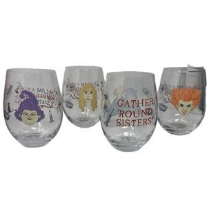 4 Disney Hocus Pocus Stemless Wine glasses Halloween Sanderson Sisters Witches
